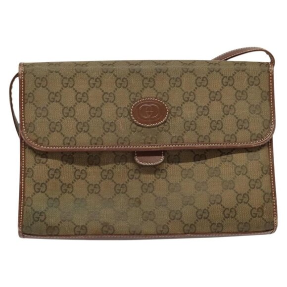 GUCCI GG Canvas Shoulder Bag Brown Gold - Picture 10 of 16